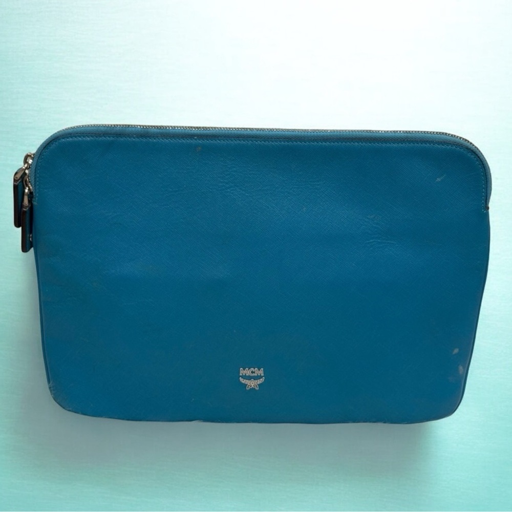 MCM Teal Blue Leather Laptop Sleeve